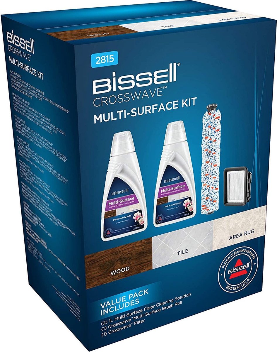 BISSELL MultiSurface CLEANING PACK - Borstelrol + Filter + Reinigingsmiddel voor CrossWave 2x1L - BISSELL