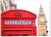 Acrylglas - Rode Telephone Cel bij Big Ben - 40x30cm Foto op Acrylglas (Met Ophangsysteem)