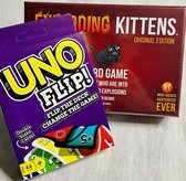 Exploding kittens + Uno Flip spellenbundel, kaartspel combi deal!
