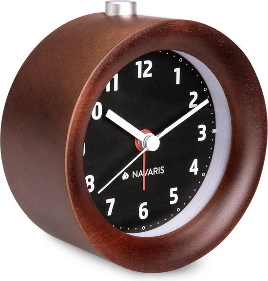 Analoge houten wekker met snooze - retro klok rond met design wijzerplaat  alarm licht... | bol.com