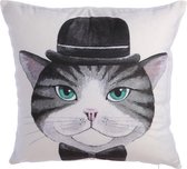 WOONENZO - Sierkussen 45x45 - kat - dieren - grijs