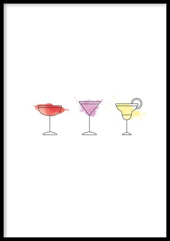 Poster Drie Cocktails - 30x40 cm Met Fotolijst - Cocktail Poster - Ingelijst - WALLLL