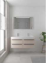 Bruynzeel Bando badmeubelset 120x45cm 2 kraangaten 2 wasbakken 4 lades met spiegel met softclose Composiet kasjmier grijs