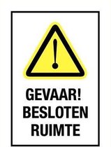 Gevaar! Besloten ruimte sticker 150 x 300 mm