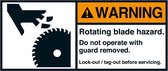 Warning Rotating blade hazard sticker, ANSI 70 x 160 mm