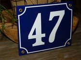 Emaille huisnummer 18x15 blauw/wit nr. 47
