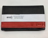 Es damesportemonnee harmonica RFDI zwart met rode bies
