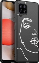 iMoshion Design voor de Samsung Galaxy A42 hoesje - Abstract Gezicht - Wit / Zwart