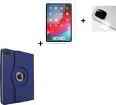 iPad Pro 2020 Hoesje - 12.9 inch - iPad pro 2020 Screenprotector - Camera protector - 360° Draaibare Book Case Blauw + Tempered Gehard Glas + Camera lens protector