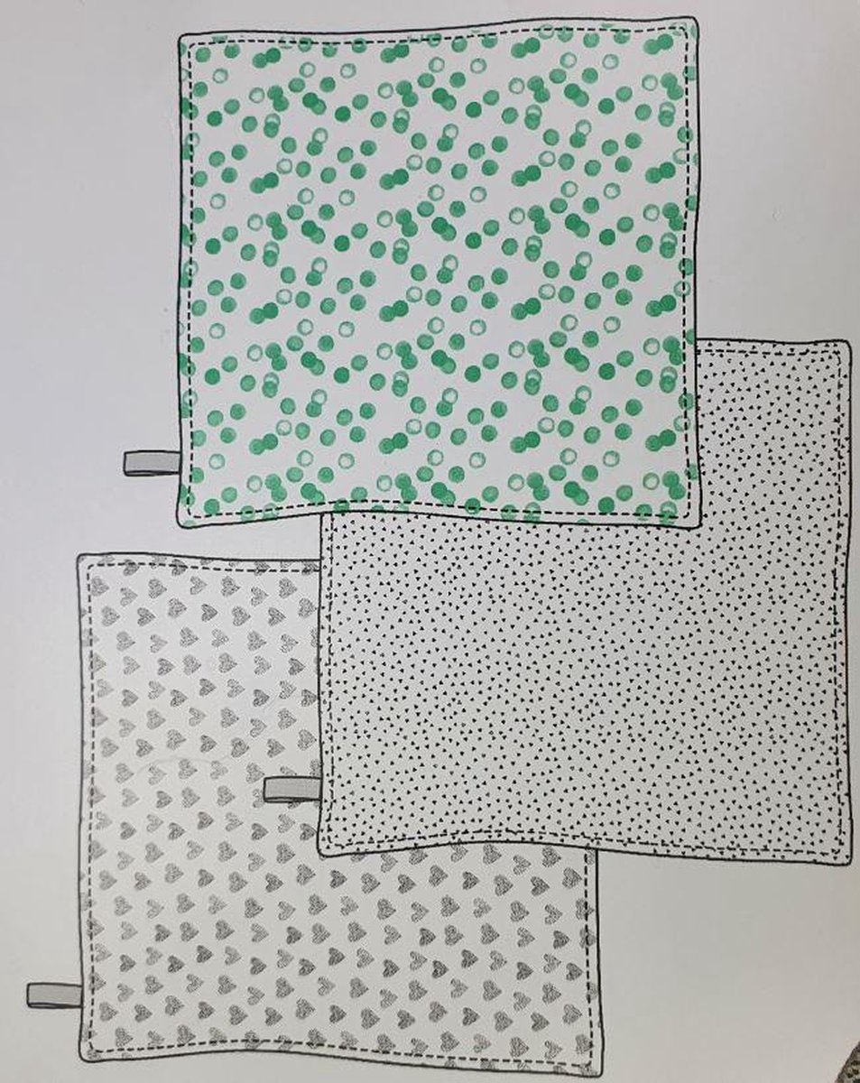 Goedkoopste Hydrofiel doeken - Wit / Zwart / Groen - Katoen - 85 x 85 cm - Vierkant - Set van 3