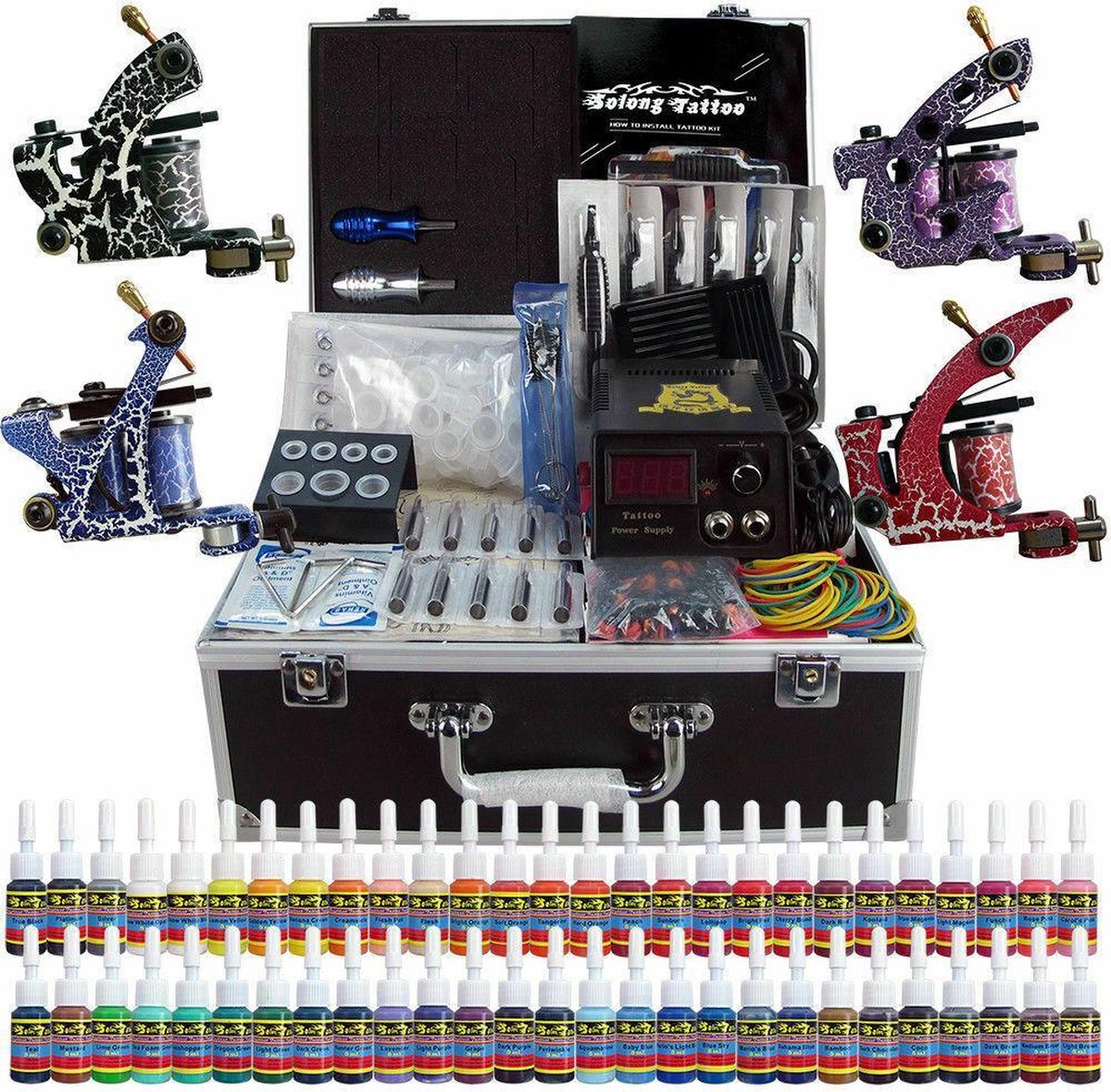 variabel Ordelijk riem Complete Tattoo set met 4 machines, 36x inkt en 50x naalden in koffer |  bol.com