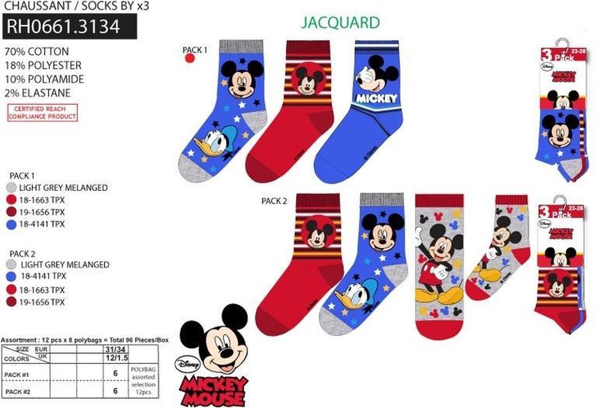6 paar sokken Mickey Mouse maat 31/34 - Disney