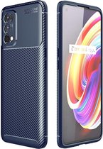 Realme 7 Pro Hoesje Siliconen Carbon TPU Back Cover Blauw