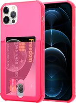 ShieldCase Shock case met pashouder geschikt voor Apple iPhone 12 Pro Max - 6.7 inch - Roze/rood