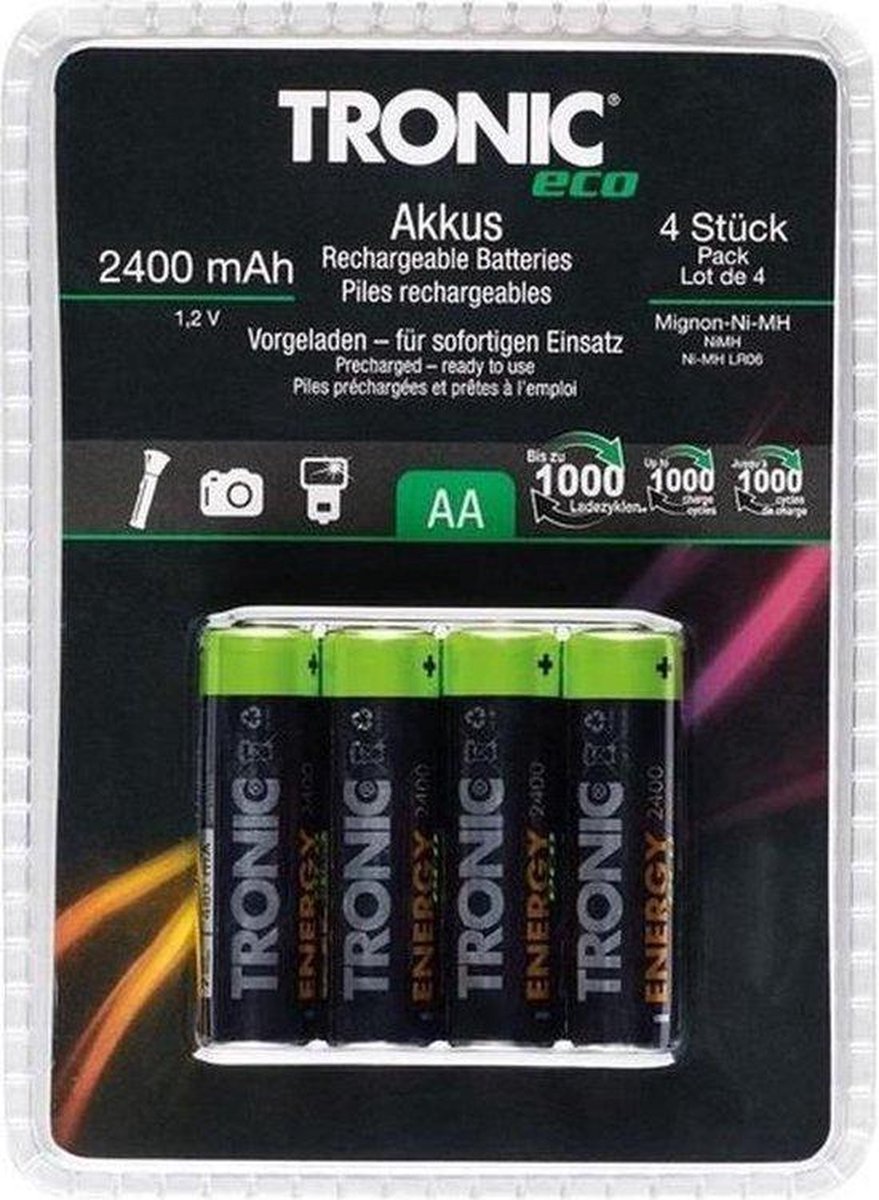 Tronic Eco oplaadbare AA batterijen - 2400mAh capaciteit - 4 stuks herlaadbare batterijen
