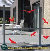 Vogel raamstickers XXL set van 31 vogels rood.