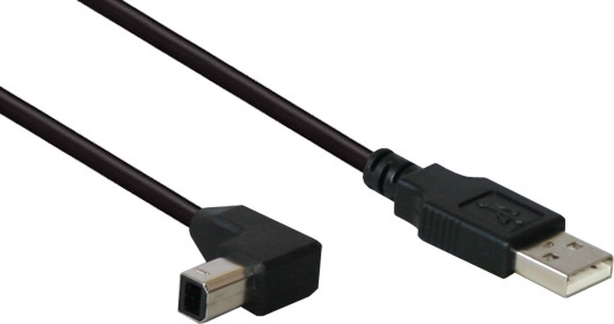 USB-A naar USB-B haaks (beneden) kabel - USB2.0 - tot 1A / zwart - 5 ...