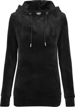 Dames Ladies Velvet Hoody Zwart Maat L