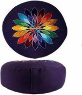 Meditatiekussen violet bloem geborduurd - Katoen - Boekweit - 33x17 - Violet - Meerkleurig