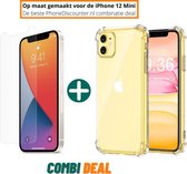 Fooniq Anti Shock Hoesje Transparant + Screenprotector - Geschikt Voor Apple iPhone 12 Mini