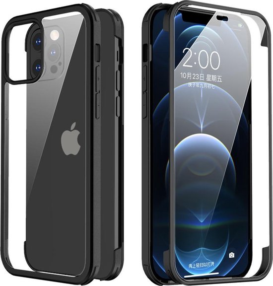 Reflectie Vormen Kwelling Valenta - Bumper Hoesje - Full Cover - iPhone 12 Pro Max - Tempered Glass -  Zwart | bol.com