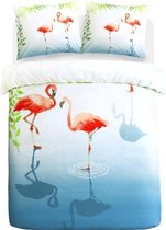 Zachte Katoen/Satijn Eenpersoons Dekbedovertrek Flamingo| 140x200/220 | Luxe En Comfortabel | Hoogwaardige Kwaliteit