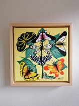 Wanddecoratie - Woonkamer - The Butterfly Effect - Schilderij - Handgeschilderd - in houten baklijst - 20x20cm - Tanzania - vlinders - geel