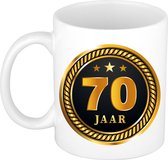 70 jaar jubileum/getrouwd/verjaardag mok medaille/ embleem zwart goud - Cadeau beker