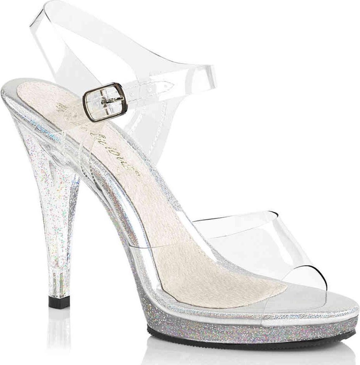 Fabulicious - FLAIR408MG Sandaal met enkelband - US 15 - 46 Shoes - Transparant/Zilverkleurig