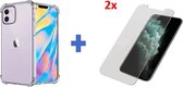 Iphone 12 Hoesje Shock Proof transparant + 2 Glass Screenprotectors - Iphone 12 Case TPU/silicone transparant + Tempered glass Screen Protector