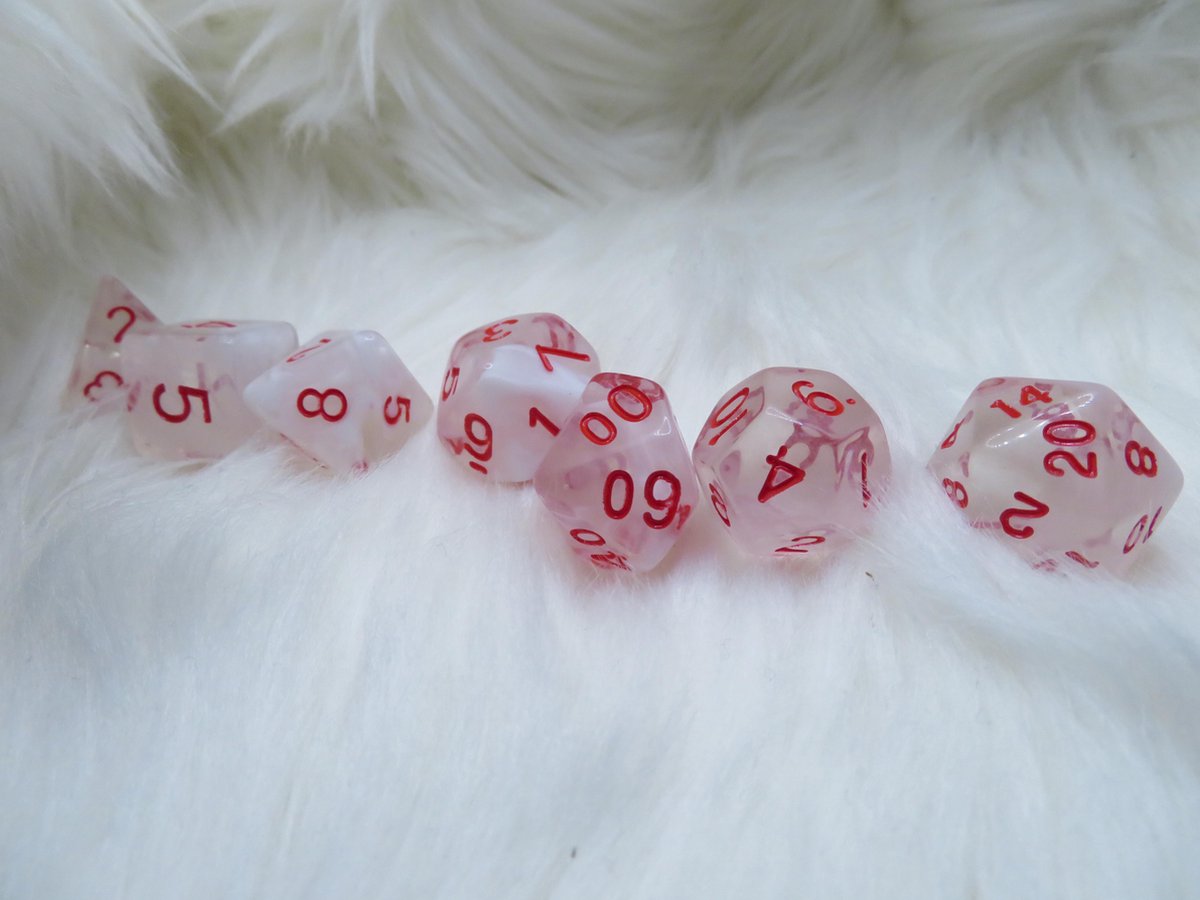Polyset Dice | Dobbelstenen - Set Van 7 Stuks - Wit Doorzichtig Transparant Rood| Voor D&D en Andere Rollenspellen | Plastic Dobbelstenen Set voor Dungeons and Dragons | Polyhedral Dice Set | Met Mooie Zwarte Velvet Dice Bag voor Ongeveer 3 Sets