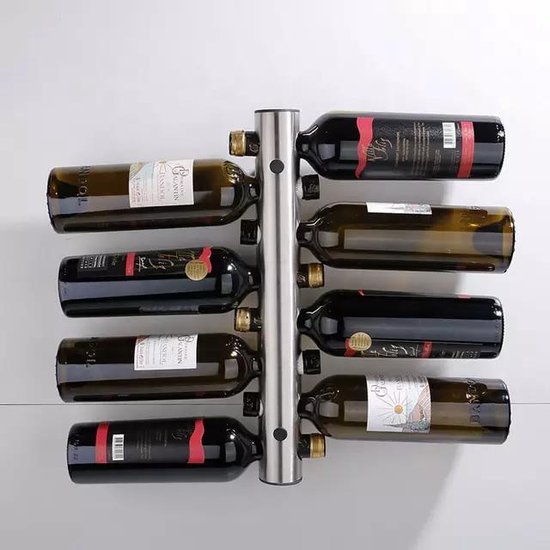 woonadres Sympton gevolgtrekking Wijnhouder RVS | Wijnrek wall mount - Flessenhouder wijn voor aan de muur 8  flessen | bol.com