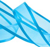 Organza Lint Satijnrand 22mm (2,2cm) | Aqua Blauw | Organza Satijnlint | Luxe Kwaliteit | Kerst Lint | Cadeau lint | Rol van 22,85 Meter