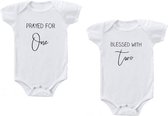 Baby rompers – ‘Prayed for one, Blessed with two’ - set van 2 – rompertjes tweeling – romper wit