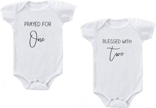 Baby rompers – 'Prayed for one, Blessed with two' - set van 2 – rompertjes  tweeling –... | bol.com