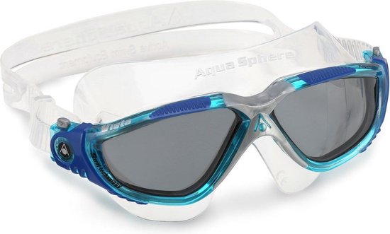 Aqua Sphere Vista Occhialini Da Nuoto Unisex – Lenti Scure Antiappannamento, Visione Periferica, Grigio Scuro/Trasparente