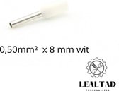Adereindhuls 0,50 mm² x 8 mm wit 100 stuks | Ferrule | Draadhuls | Adereindhulzen | Eindverbinder