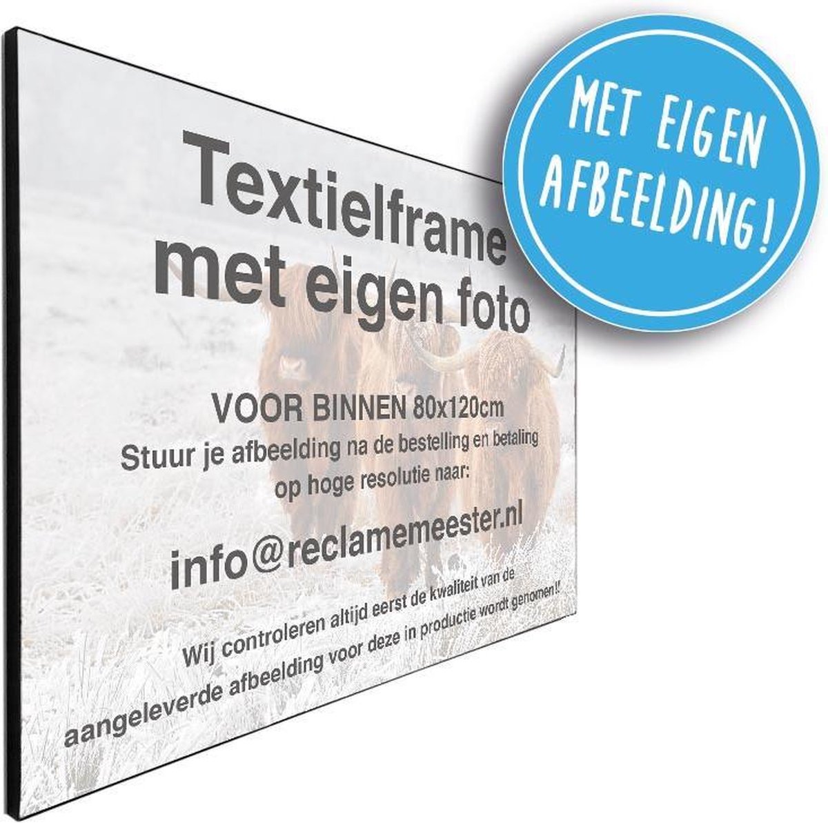 Eigen foto of afbeelding op een Textielframe | Peesdoek in Textielframe | Liggend 80 x 120 cm | Zwart aluminium frame| dikte 23 mm | Landelijk | Designpaneel | Wandpaneel