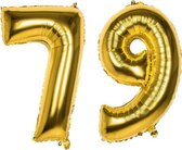 79 Jaar Folie Ballonnen Goud - Happy Birthday - Foil Balloon - Versiering - Verjaardag - Man / Vrouw - Feest - Inclusief Opblaas Stokje & Clip - XXL - 115 cm