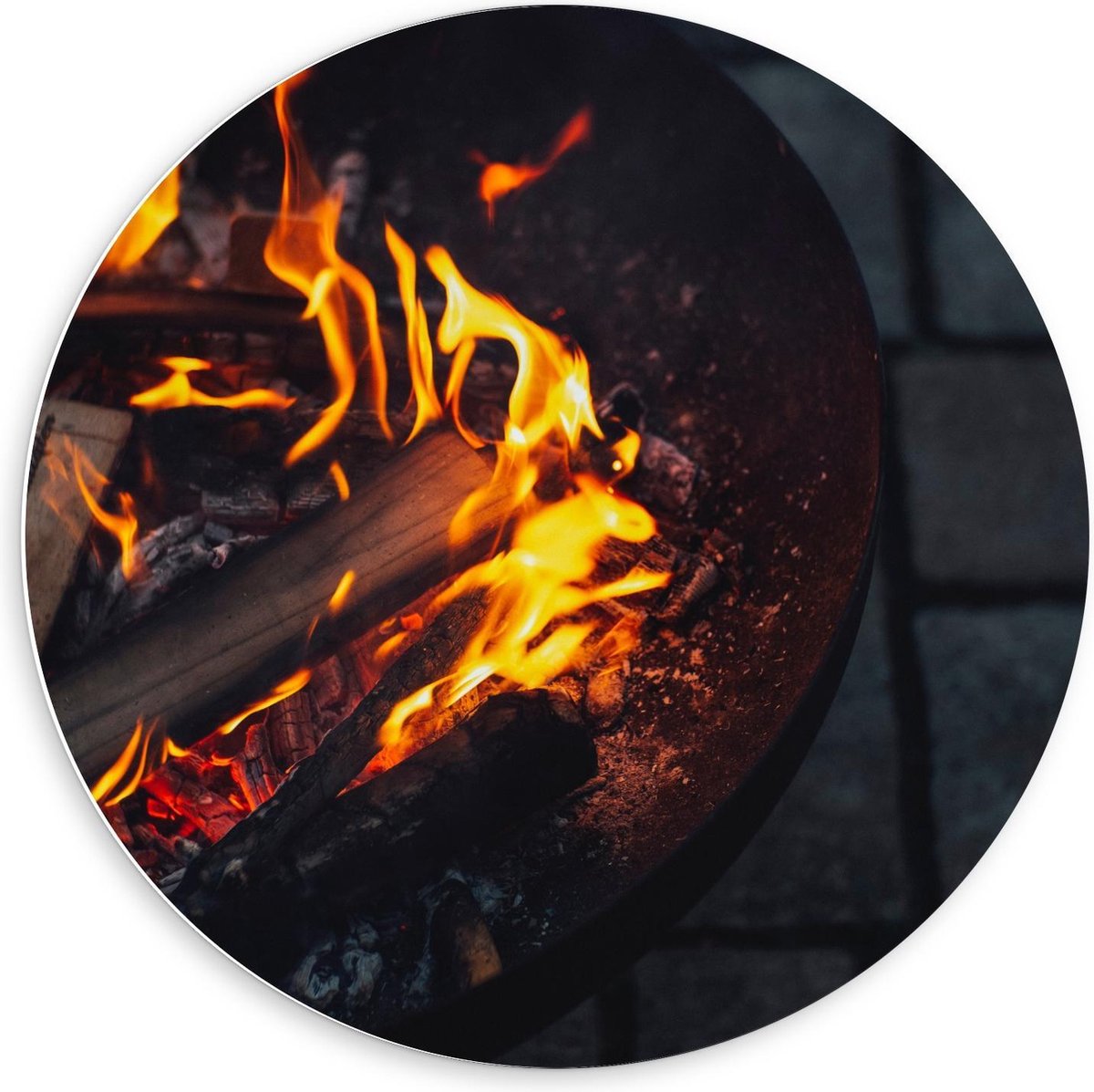 KuijsFotoprint - Schilderij - Brandend Hout In Vuurkorf - Bruin En Oranje - 60 X 60 Cm