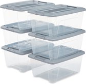 Bol.com IRIS New Topbox Opbergbox - 15L - Kunststof - Transparant/Zilvergrijs - Set van 6 aanbieding