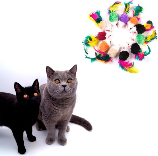 Make Me Purr Fluffy Muizen met Veer - Kattenspeeltjes - Kattenspeelgoed - Speelgoed voor Katten - Kat Speeltje Muis - Kitten Speeltjes Muisjes - 10 Stuks