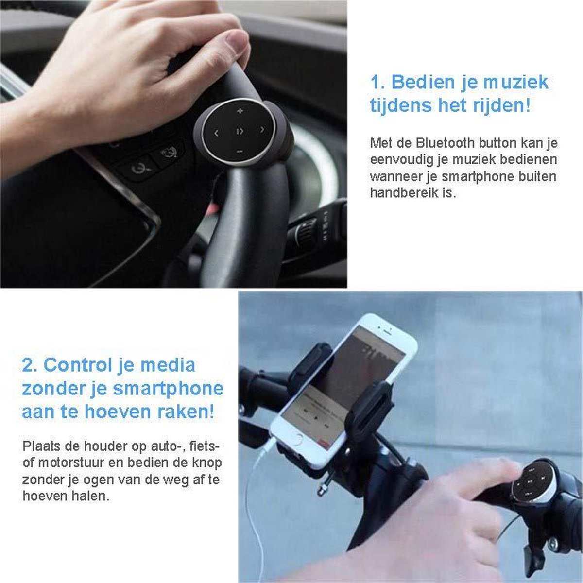 Bluetooth Audio Adapter, IPX4 Waterdichte Auto Bluetooth Media Knop Audio Stuurwiel Afstandsbediening, Muziek Audio Adapter Controller Switch, voor IOS voor Android