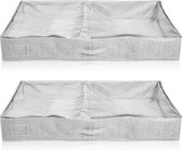 2 x onderbedcommode stof 91 x 50 x 14 cm - opslag onder het bed met kijkvenster groot plat - bed opbergdoos van polyestervlies in grijs