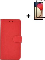 Samsung Galaxy A12 Hoesje - Samsung Galaxy A12 Screenprotector - Samsung A12 hoes Wallet Bookcase Rood + Screenprotector