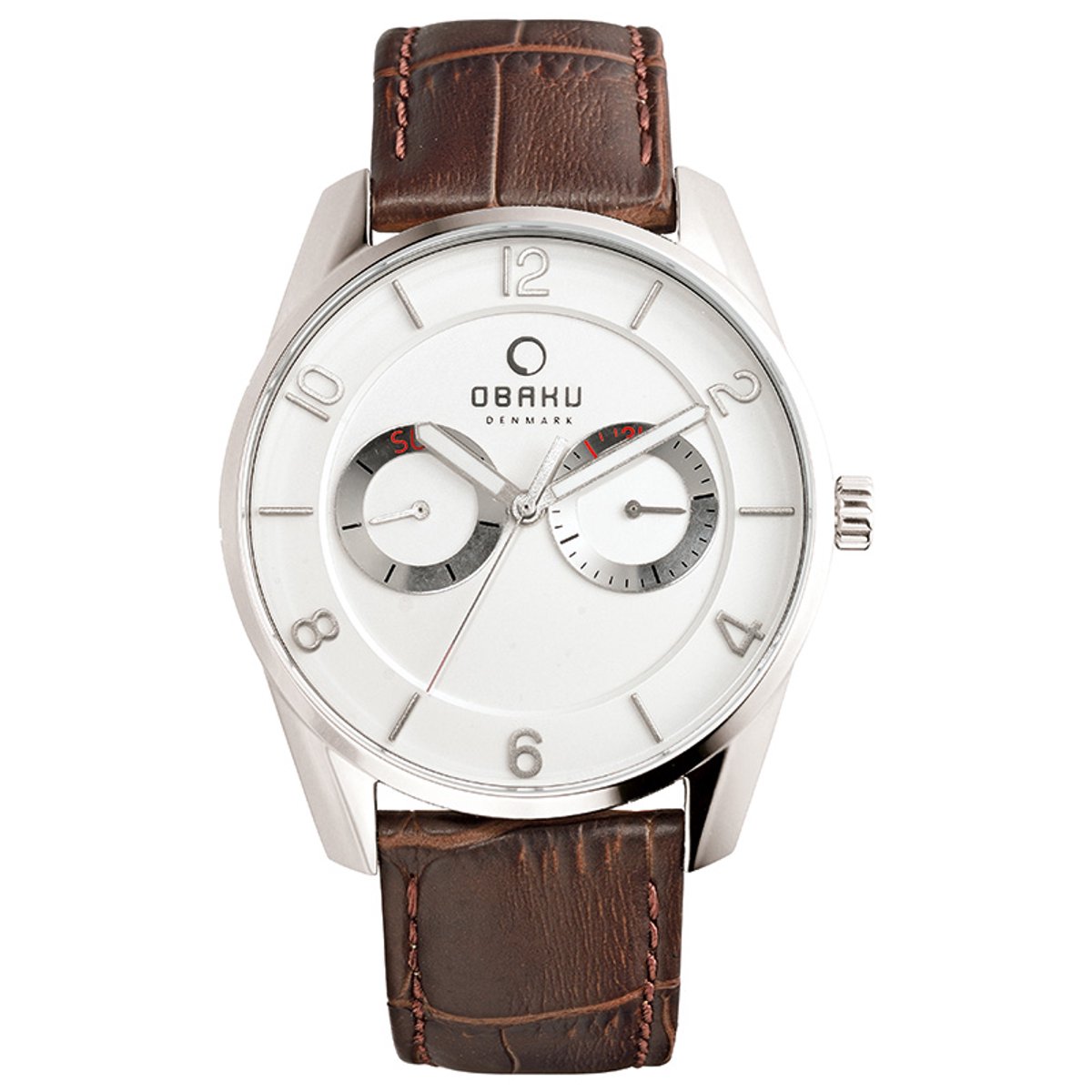 Obaku Denmark Herenhorloge - V171GM CIRN - Stalen kast - Bruine leren band - Ø40mm
