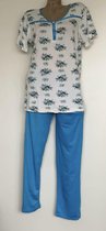 Dames pyjamaset korte mouwen met lange broek bloemenprint XXL wit/blauw