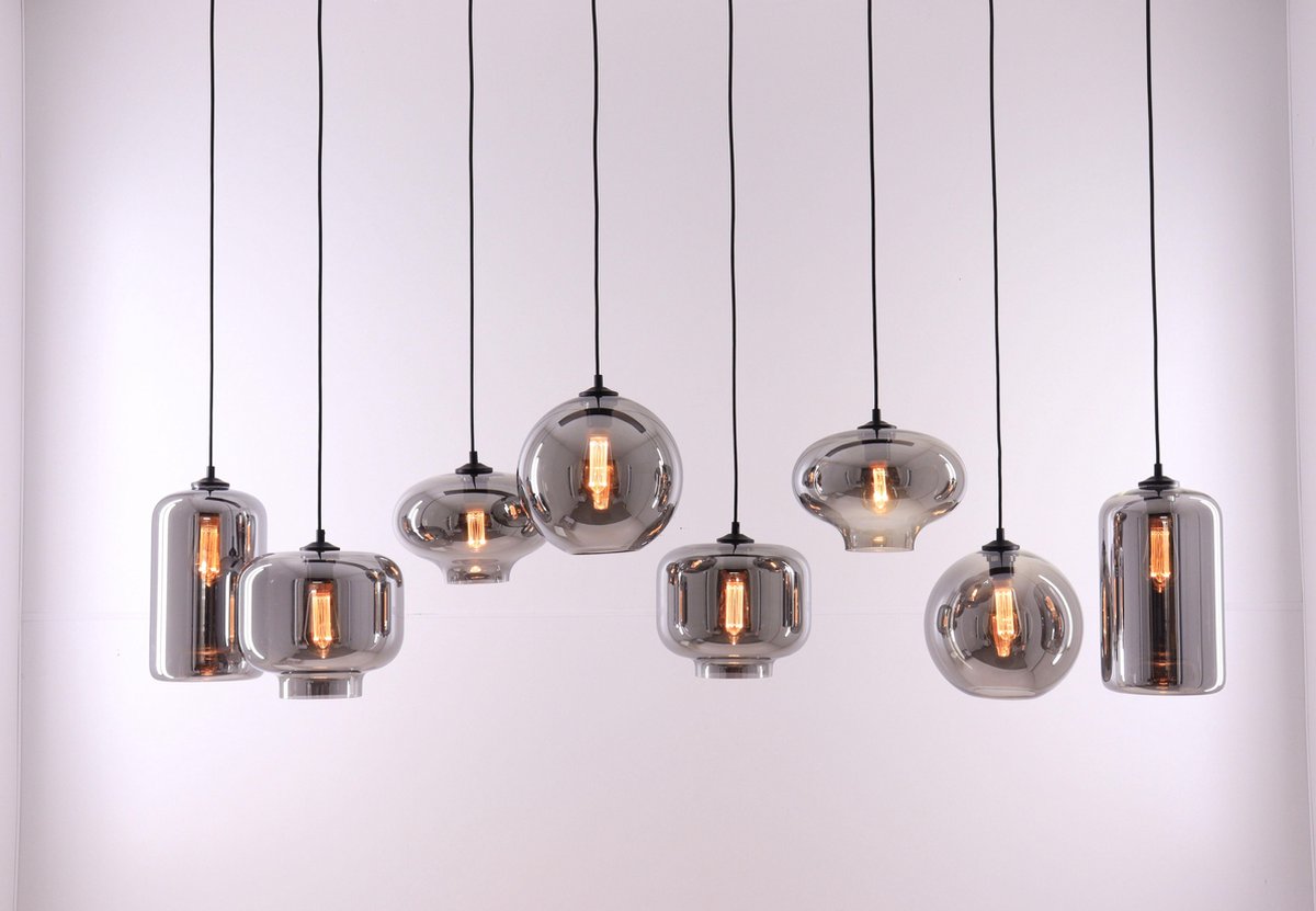 EEF hanglamp smoke glazen 8-lichts 165cm