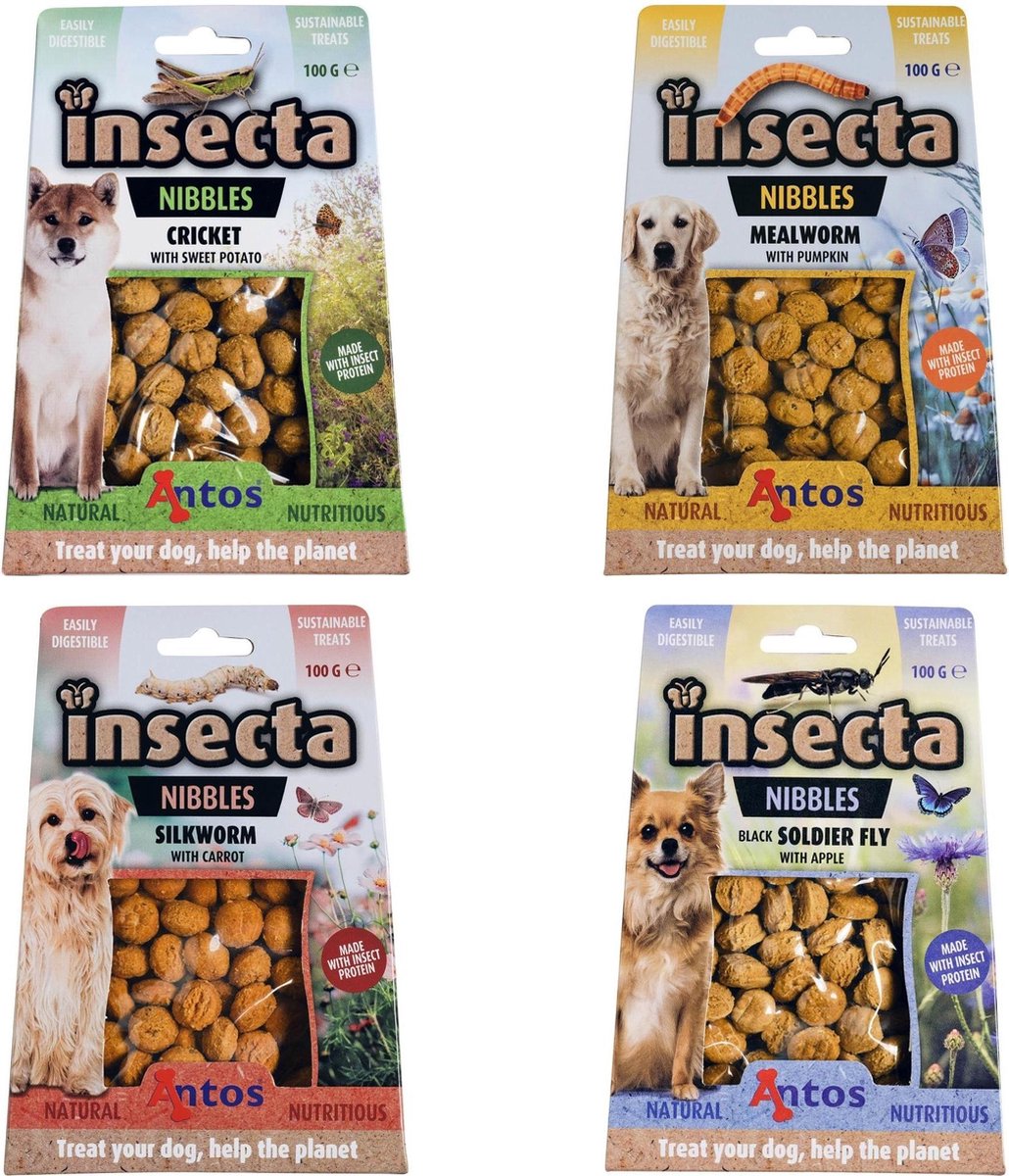 Insecta Nibbles 4 Mix Proefpakket Insecten Snacks Meelworm, Zwarte Soldatenvlieg Krekel Zijderups