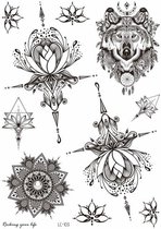 Temporary tattoo | tijdelijke tattoo | fake tattoo | Mandala - wolf - Lotus - flowers - etc  | 150 x 210 mm